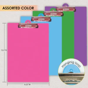 PVC Standard Clipboard Bright Color w/ Low Profile Clip 13.5" x 9.25"