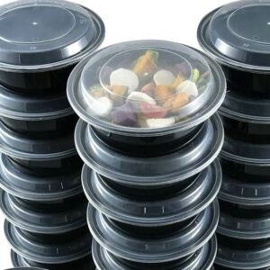 Meal Prep 48oz Round Plastic Microwavable Food Containers & Lids