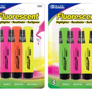 Fluorescent Highlighters w/ Pocket Clip - 3/Pack