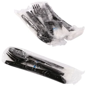 Heavy Weight Black Wrapped Plastic Cutlery Pack with Napkin - 250/Case - Image 2