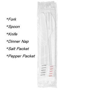 White Medium Weight Wrapped Plastic Cutlery Pack with Napkin and Salt / Pepper Packets - 250/Case