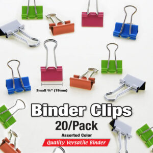 Small 3/4" (19mm) Assorted Color Binder Clip - 20/Pack